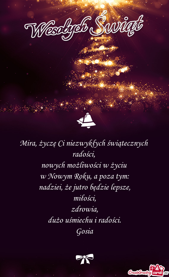 Mira, życzę Ci niezwykłych świątecznych