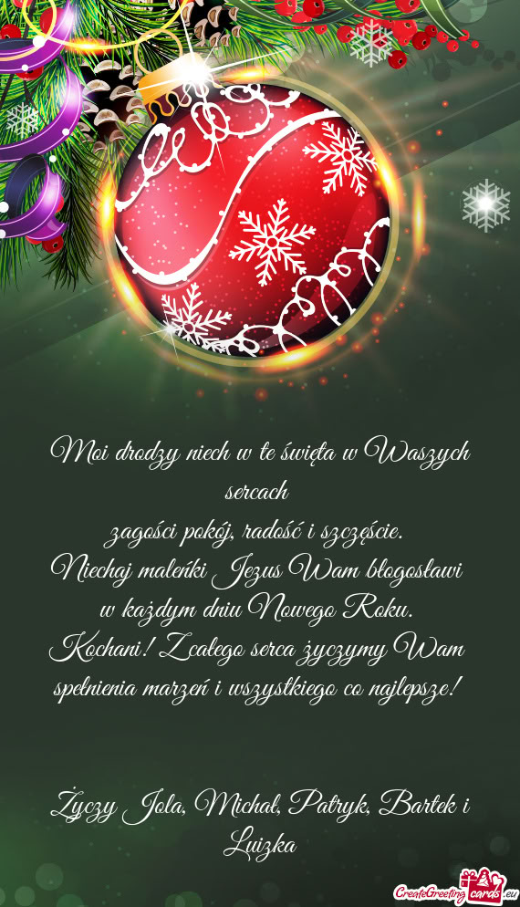 Moi drodzy niech w te święta w Waszych sercach