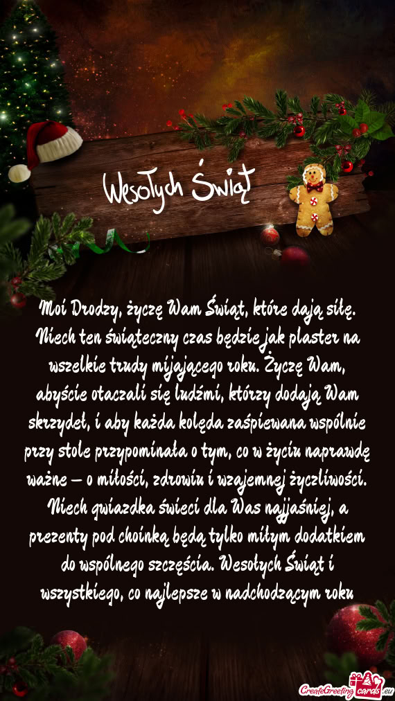 Moi Drodzy, życzę Wam Świąt, które dają siłę. Niech ten świąteczny czas będzie jak plaste