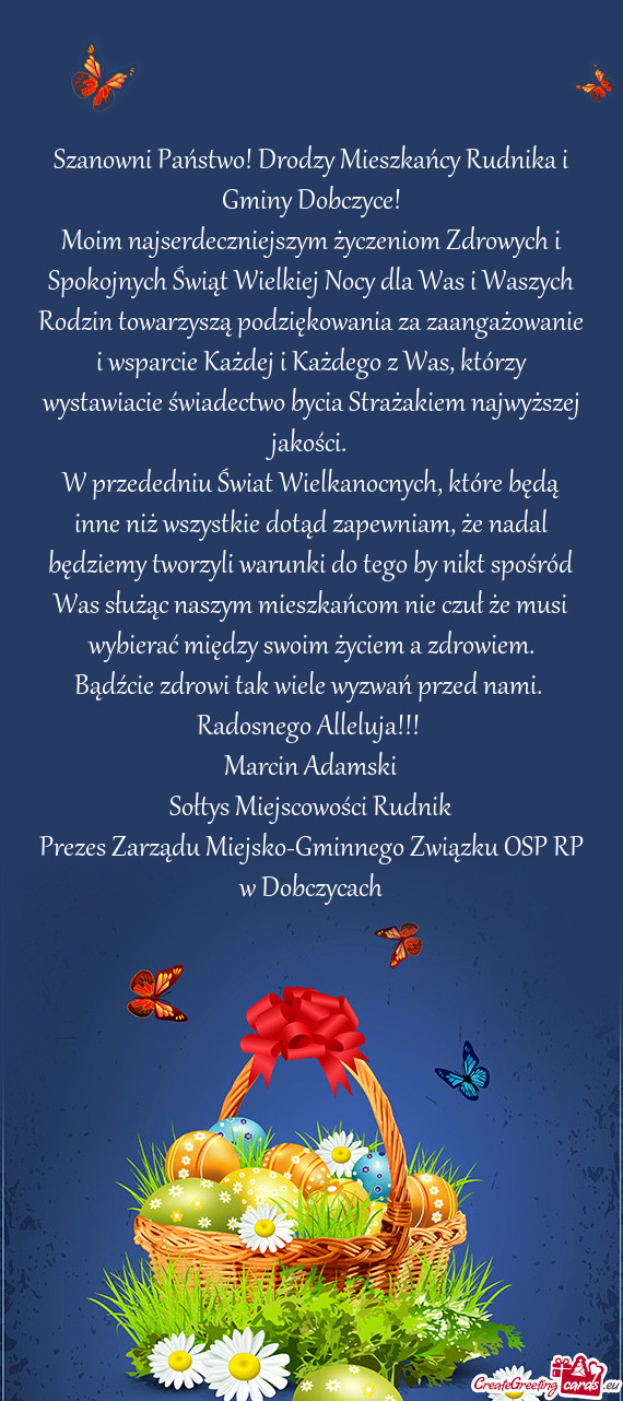 Moim najserdeczniejszym życzeniom Zdrowych i Spokojnych Świąt Wielkiej Nocy dla Was i Waszych Rod