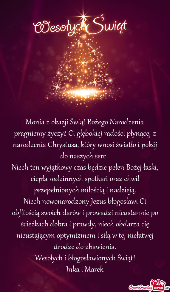 Monia z okazji Świąt Bożego Narodzenia pragniemy życzyć Ci głębokiej radości płynącej z na