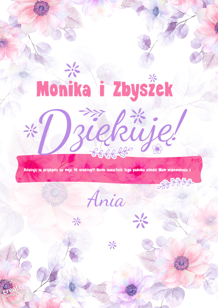 Monika i Zbyszek Dziękuje Dziękuję za przybycie na moje 40 urodziny!!! Niech zawartość tego pu