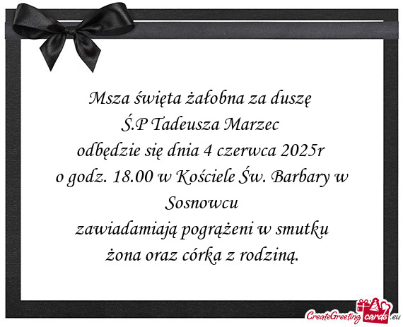 Msza święta żałobna za duszę