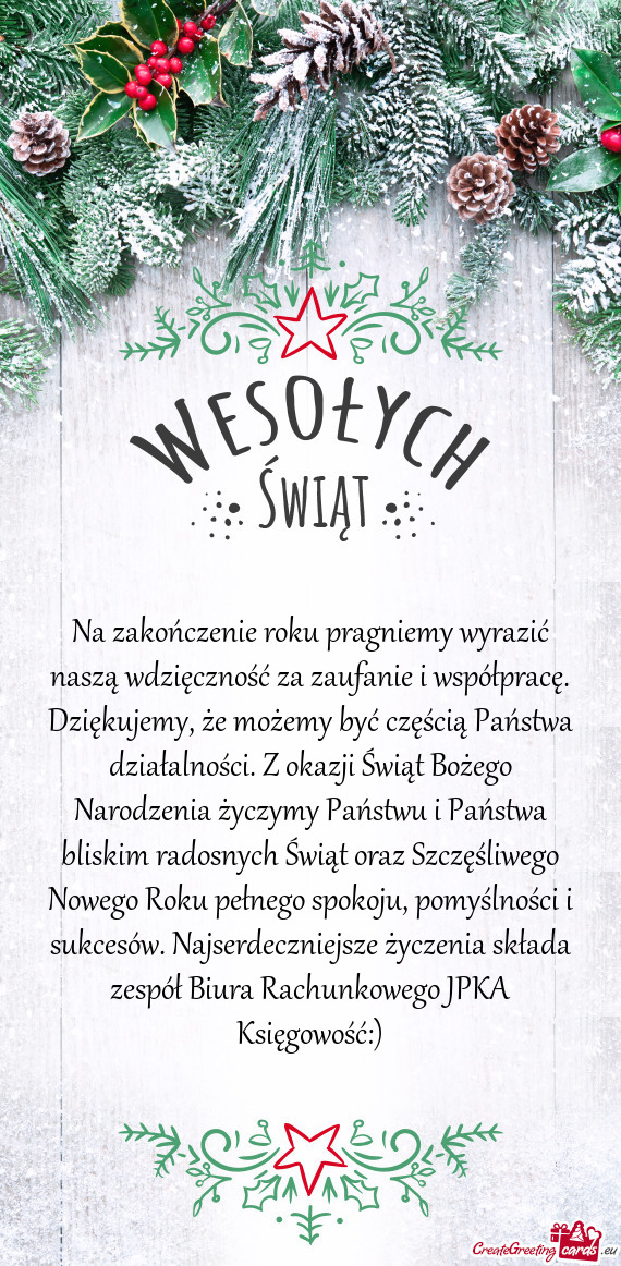 My, że możemy być częścią Państwa działalności. Z okazji Świąt Bożego Narodzenia życzym