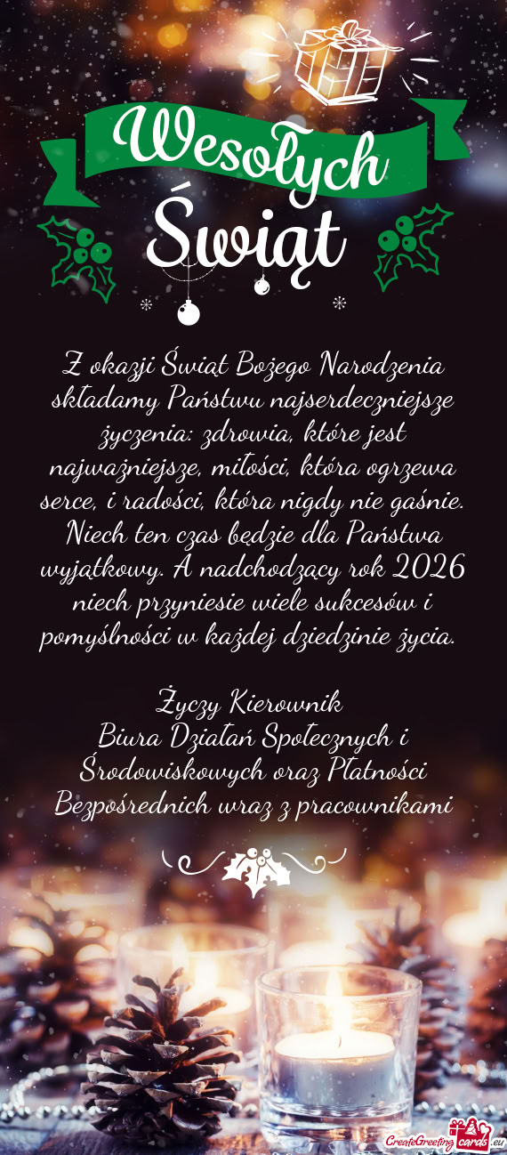 N czas będzie dla Państwa wyjątkowy. A nadchodzący rok 2026 niech przyniesie wiele sukcesów i p