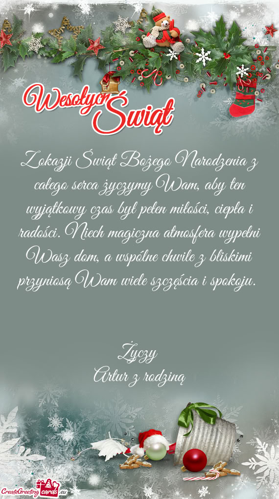 N miłości, ciepła i radości. Niech magiczna atmosfera wypełni Wasz dom, a wspólne chwile z bli