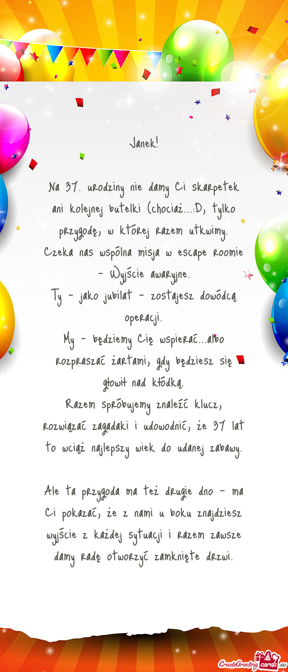 Na 37. urodziny nie damy Ci skarpetek ani kolejnej butelki (chociaż...:D, tylko przygodę, w które