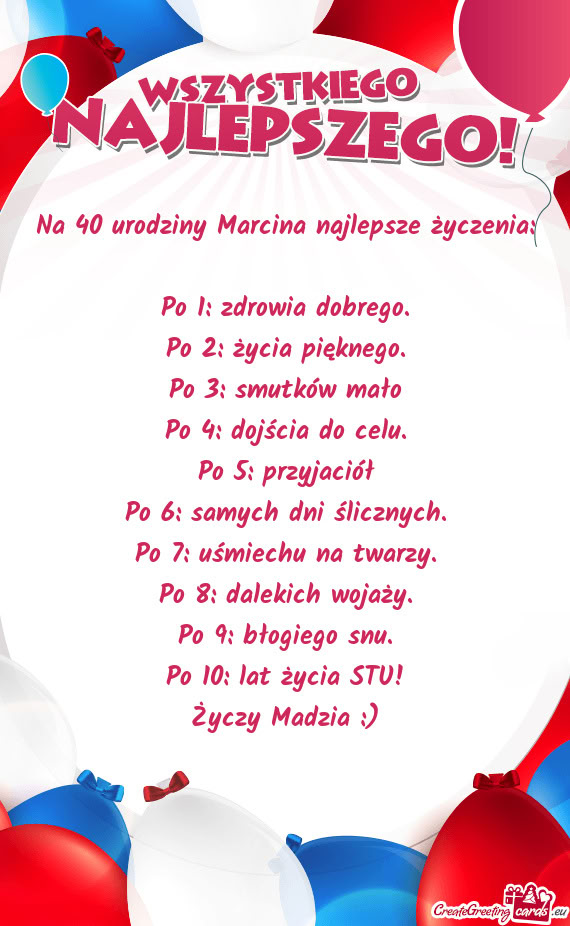 Na 40 urodziny Marcina najlepsze życzenia
