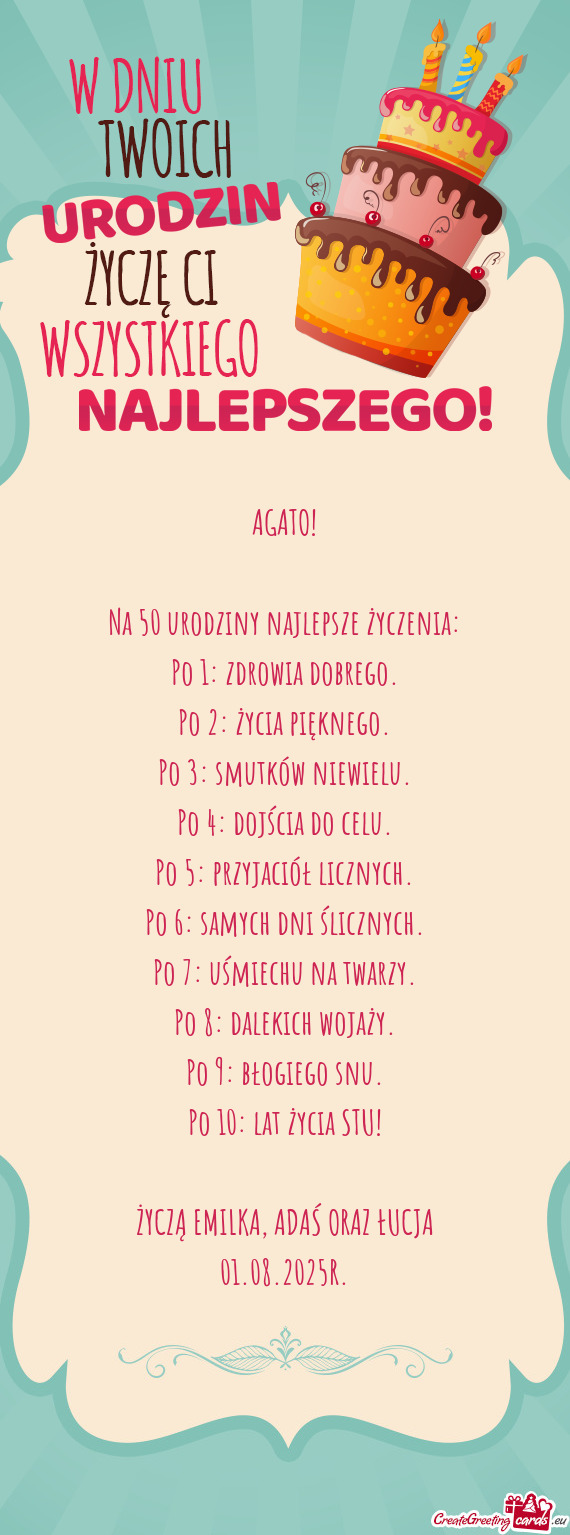Na 50 urodziny najlepsze życzenia