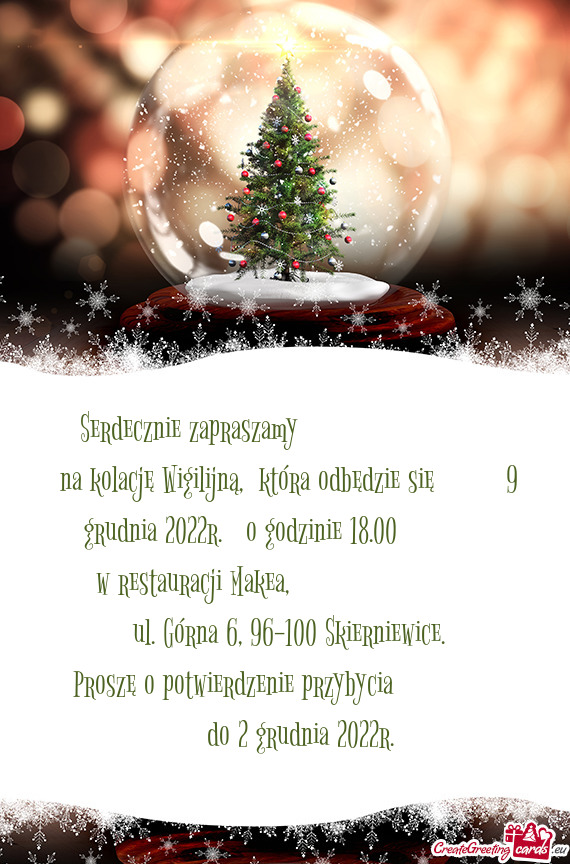 Na kolację Wigilijną, która odbędzie się   9 grudnia 2022r. o godzinie 18.00