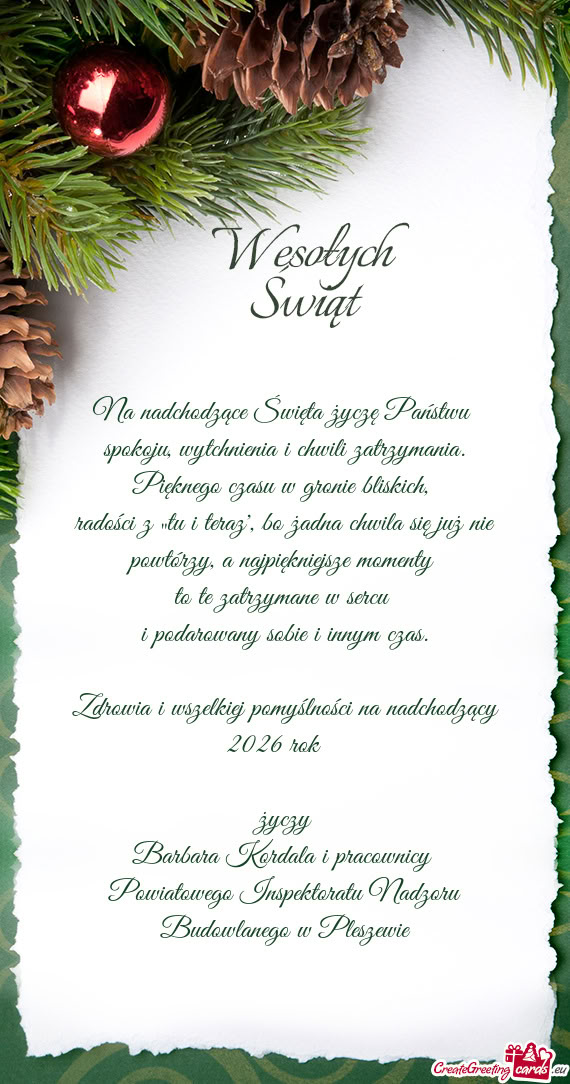 Na nadchodzące Święta życzę Państwu