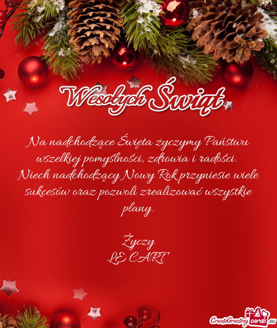 Na nadchodzące Święta życzymy Państwu wszelkiej pomyślności, zdrowia i radości