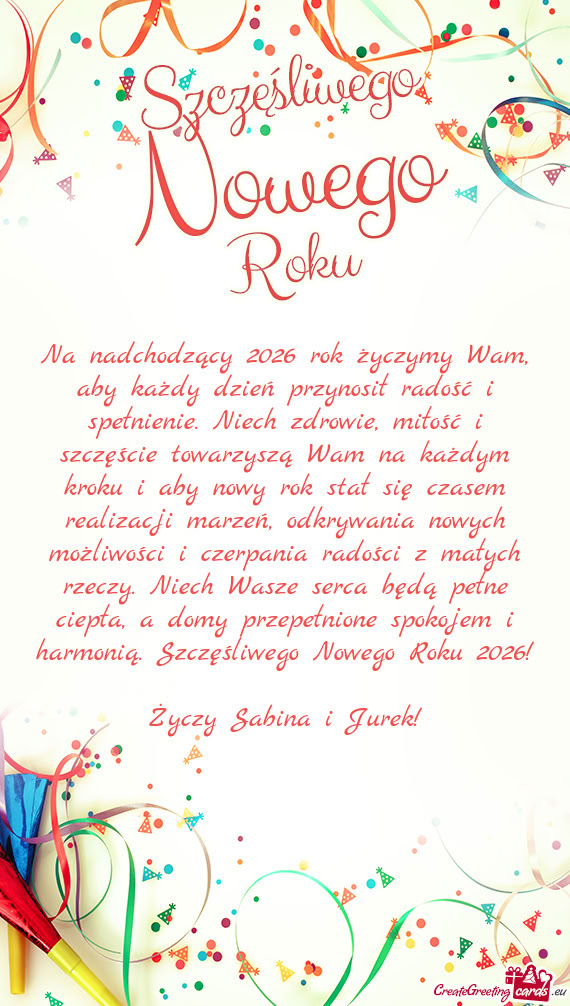 Na nadchodzący 2026 rok życzymy Wam, aby każdy dzień przynosił radość i spełnienie. Niech zd