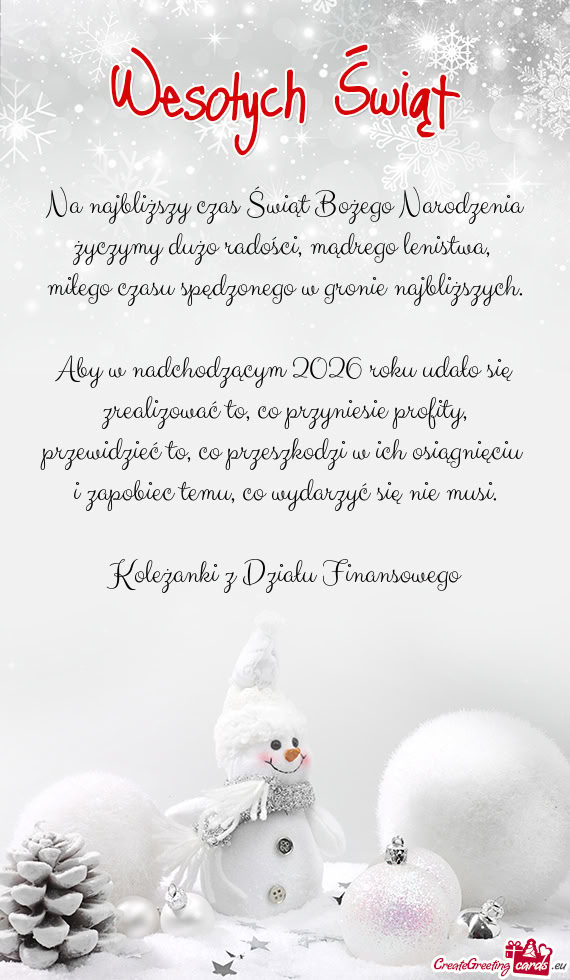 Na najbliższy czas Świąt Bożego Narodzenia