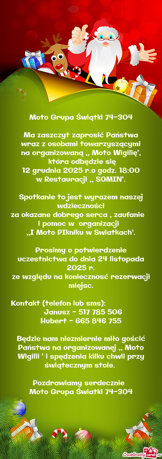 Na organizowaną ,, Moto Wigilię"