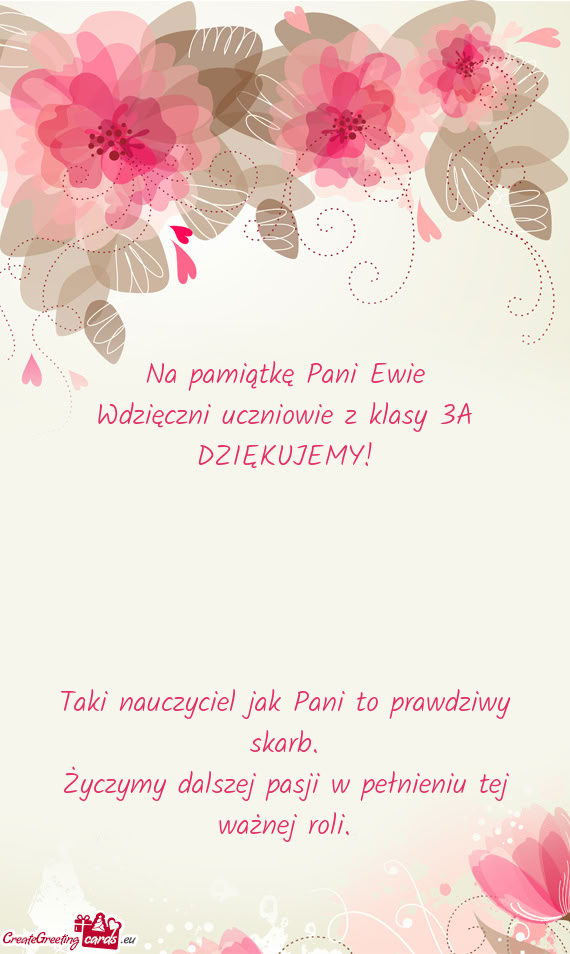 Na pamiątkę Pani Ewie