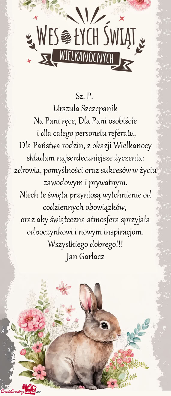 Na Pani ręce, Dla Pani osobiście