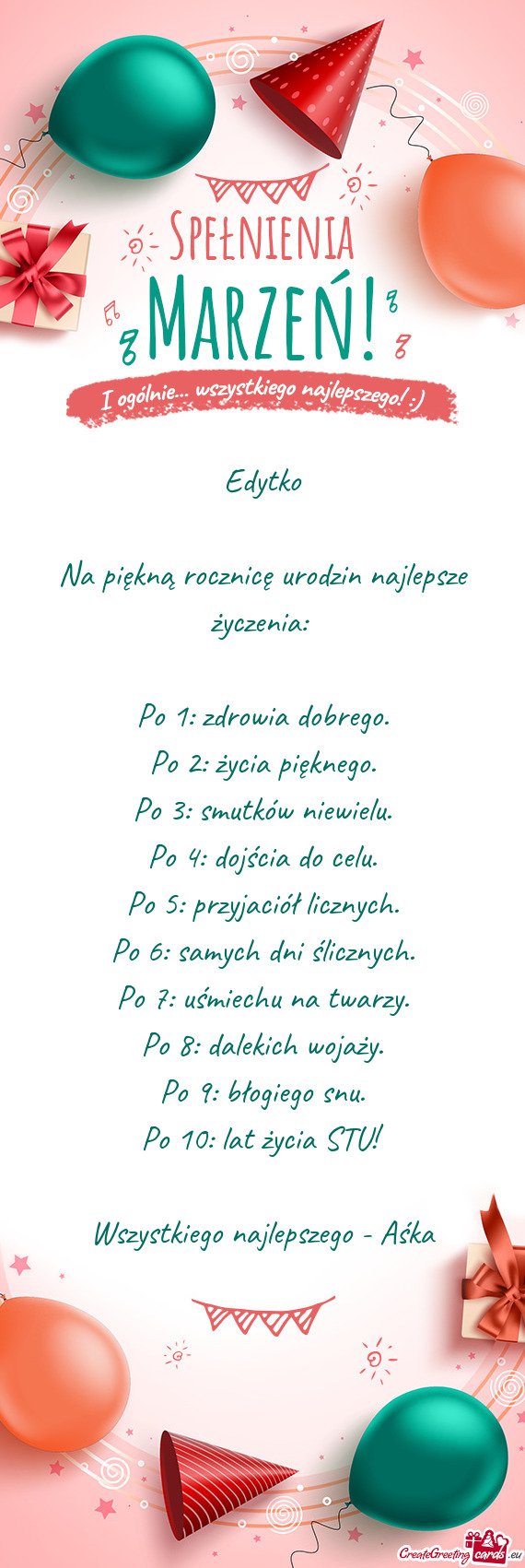 Na piękną rocznicę urodzin najlepsze życzenia