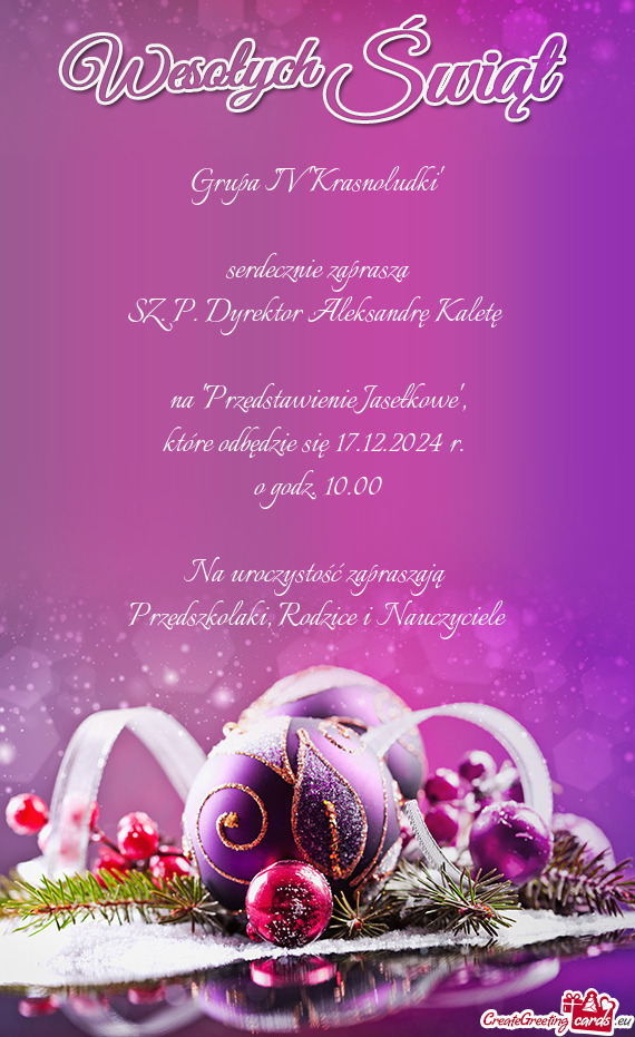 Na "Przedstawienie Jasełkowe"