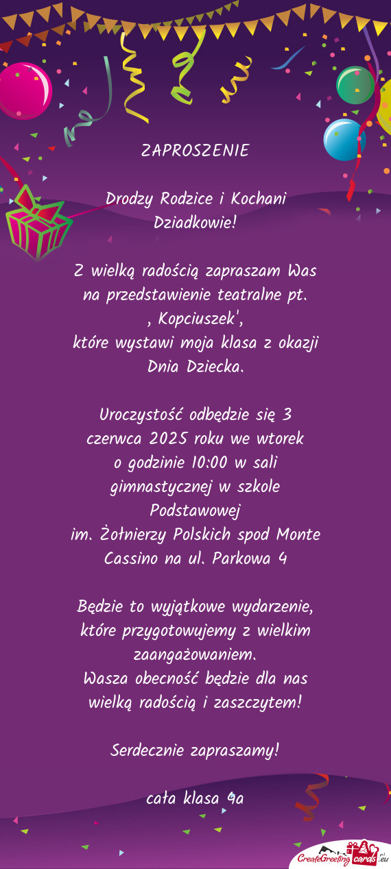 Na przedstawienie teatralne pt. „Kopciuszek”