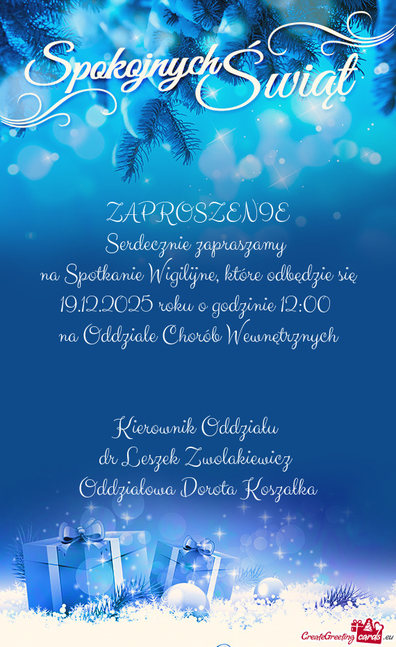 Na Spotkanie Wigilijne, które odbędzie się 19.12.2025 roku o godzinie 12:00