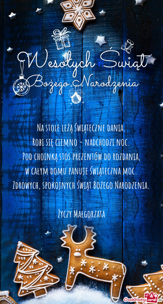 Na stole leżą świąteczne dania.  Robi się ciemno - nadchodzi noc.  Pod