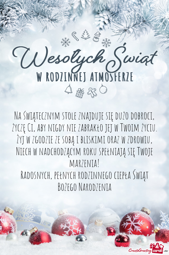 Na świątecznym stole znajduje się dużo dobroci,  życzę Ci, aby nigdy nie