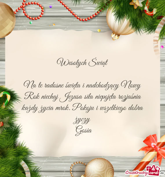 Na te radosne święta i nadchodzący Nowy Rok niechaj Jezusa siła niepojęta rozjaśnia każdy ży