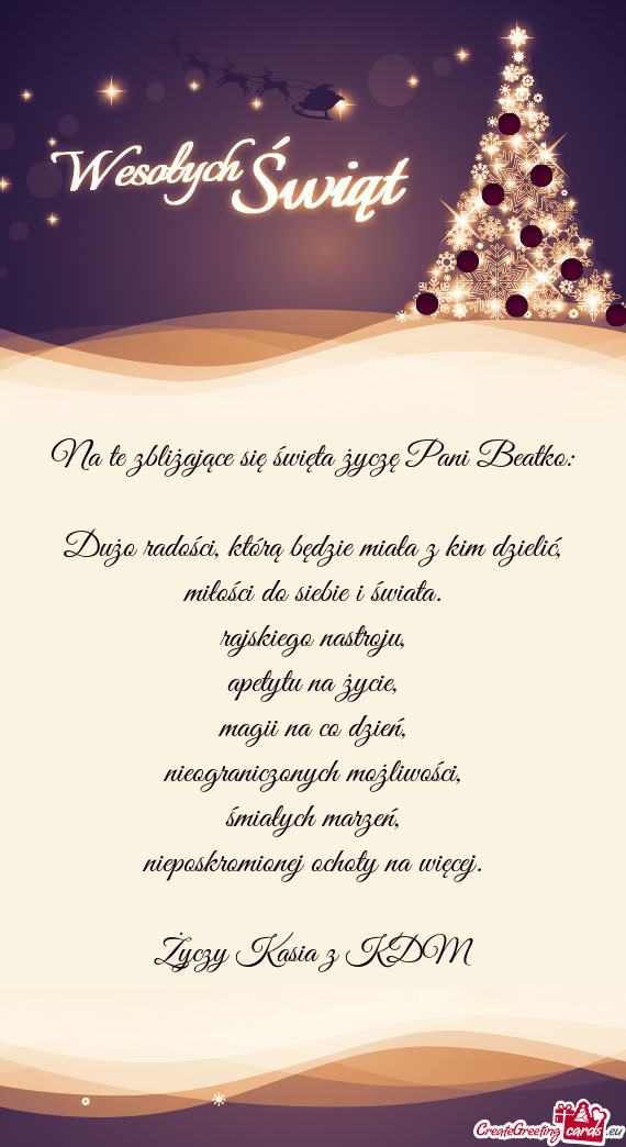 Na te zbliżające się święta życzę Pani Beatko