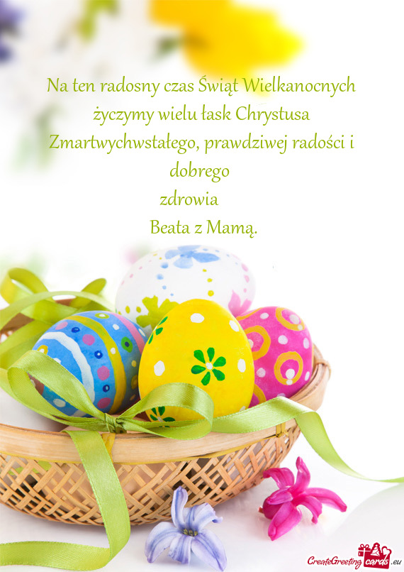 Na ten radosny czas Świąt Wielkanocnych życzymy wielu łask Chrystusa Zmartwychwstałego, prawdzi