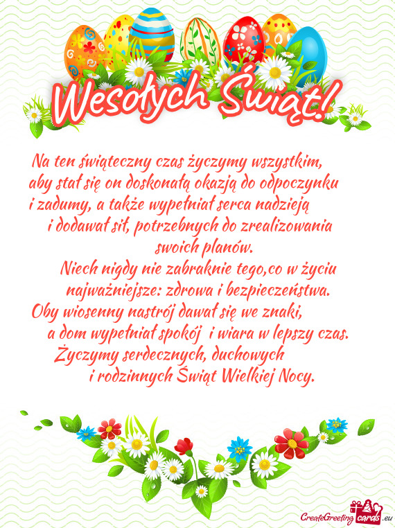 Na ten świąteczny czas życzymy wszystkim,   aby stał się on doskonałą okazją do odpo