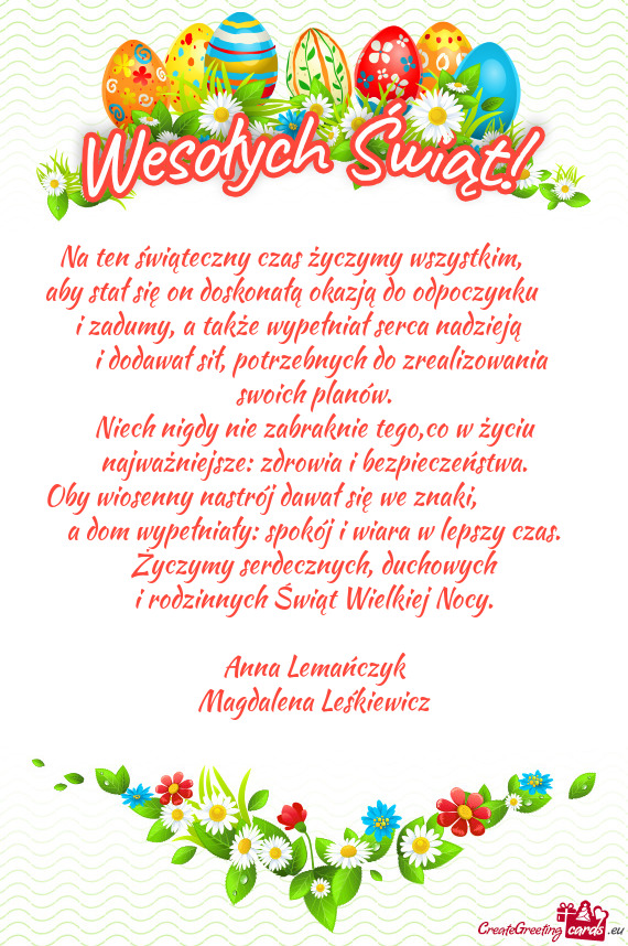 Na ten świąteczny czas życzymy wszystkim,  aby stał się on doskonałą okazją do odpoczy