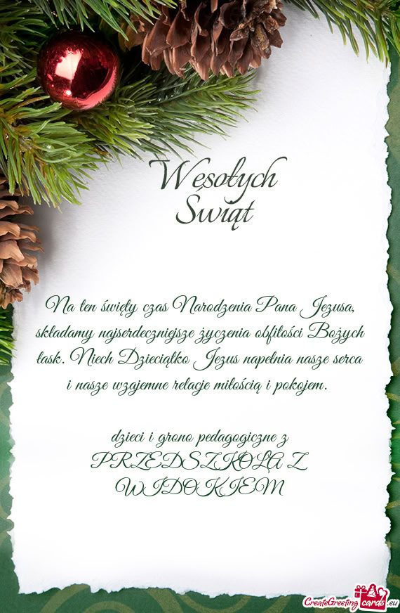 Na ten święty czas Narodzenia Pana Jezusa, składamy najserdeczniejsze życzenia obfitości Bożyc