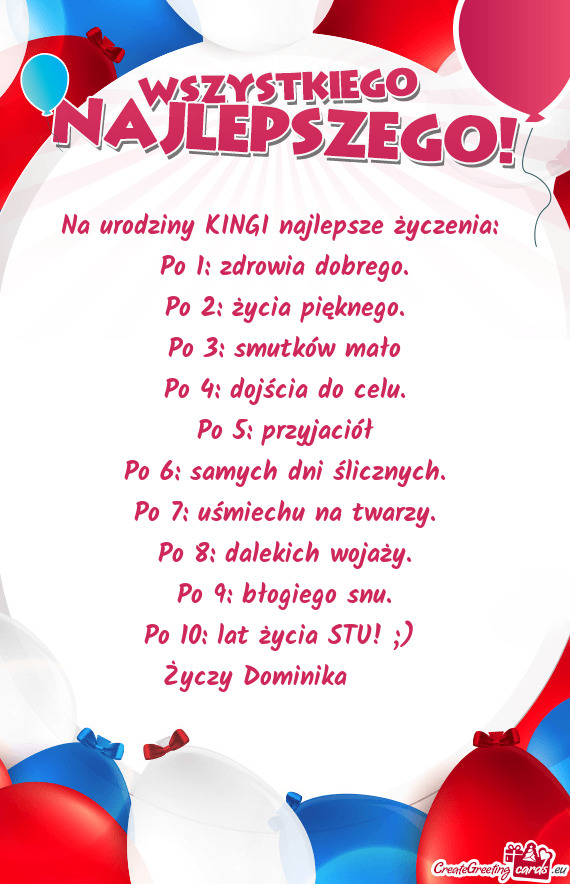 Na urodziny KINGI najlepsze życzenia