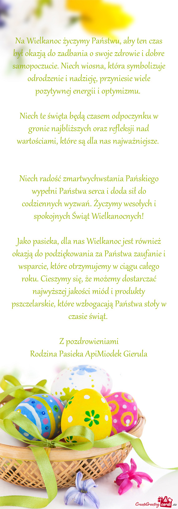 Na Wielkanoc życzymy Państwu, aby ten czas był okazją do zadbania o swoje zdrowie i dobre samopo