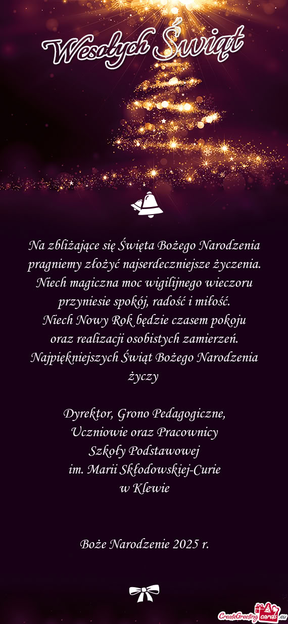 Na zbliżające się Święta Bożego Narodzenia pragniemy złożyć najserdeczniejsze życzenia