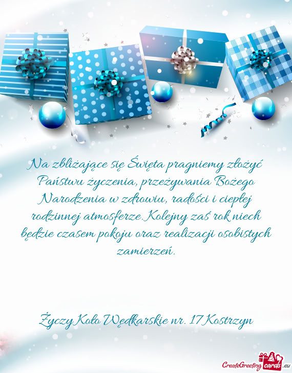 Na zbliżające się Święta pragniemy złożyć Państwu życzenia, przeżywania Bożego Narodzeni