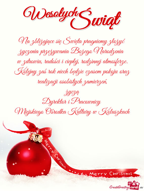 Na zbliżające się Święta pragniemy złożyć życzenia przeżywania Bożego Narodzenia w zd