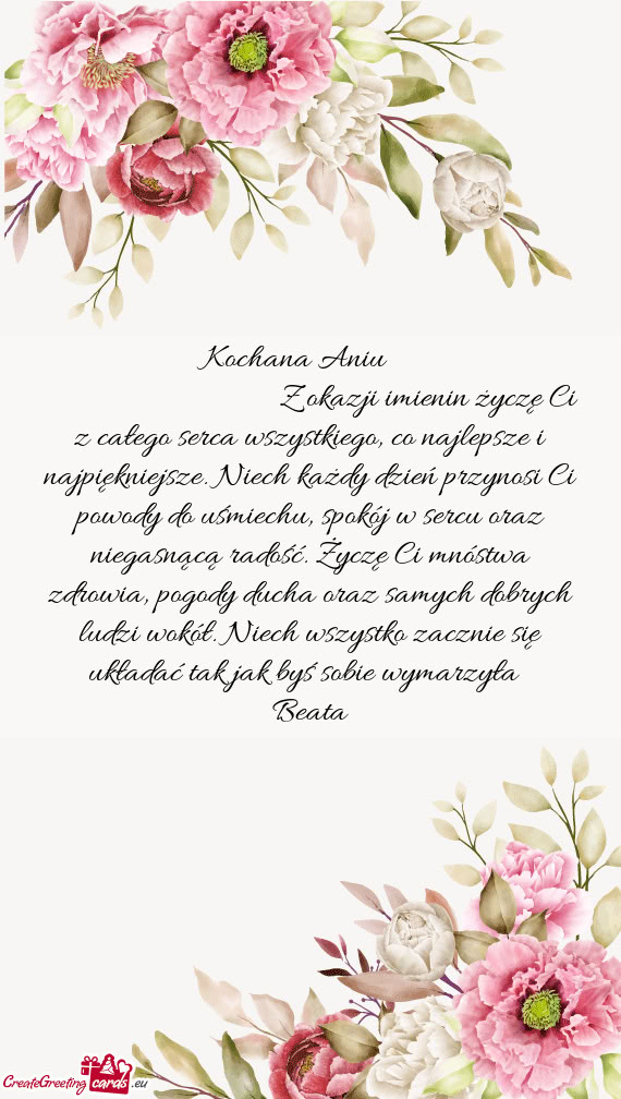 Nącą radość. Życzę Ci mnóstwa zdrowia, pogody ducha oraz samych dobrych ludzi wokół. Niech