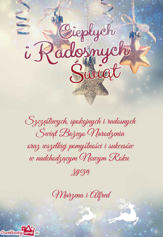 Nadchodzącym Nowym Roku życzą Marzena i Alfred