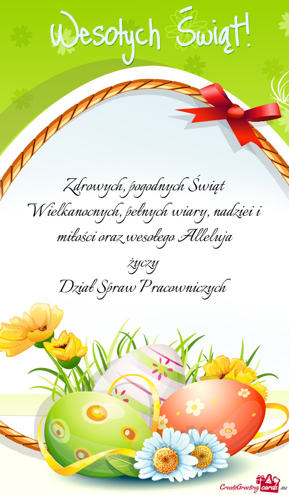 Nadziei i miłości oraz wesołego Alleluja Dział Spraw Pracowniczych