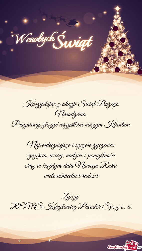 Nadziei i pomyślności oraz w każdym dniu Nowego Roku wiele uśmiechu i radości  RE