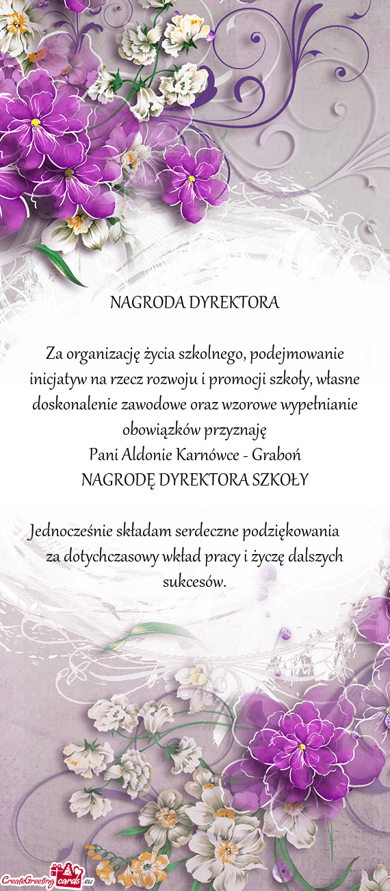 NAGRODA DYREKTORA Za organizację życia szkolnego