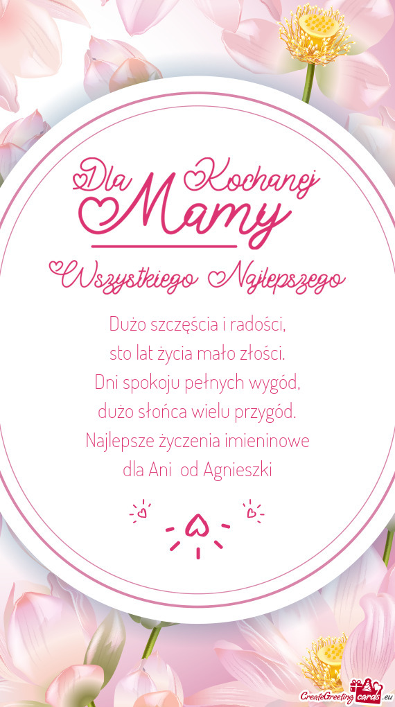 Najlepsze życzenia imieninowe dla Ani od Agnieszki