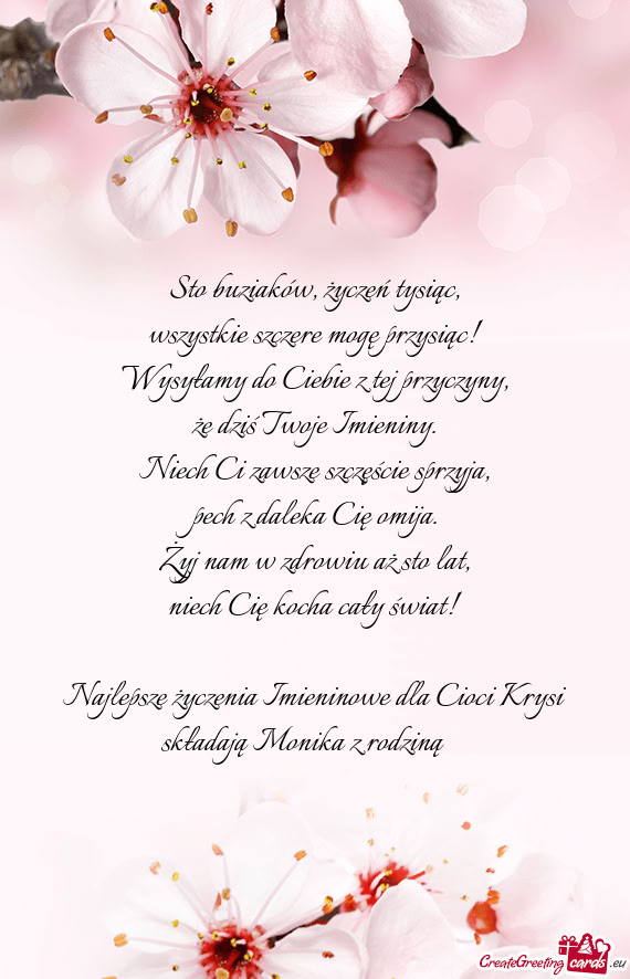 Najlepsze życzenia Imieninowe dla Cioci Krysi