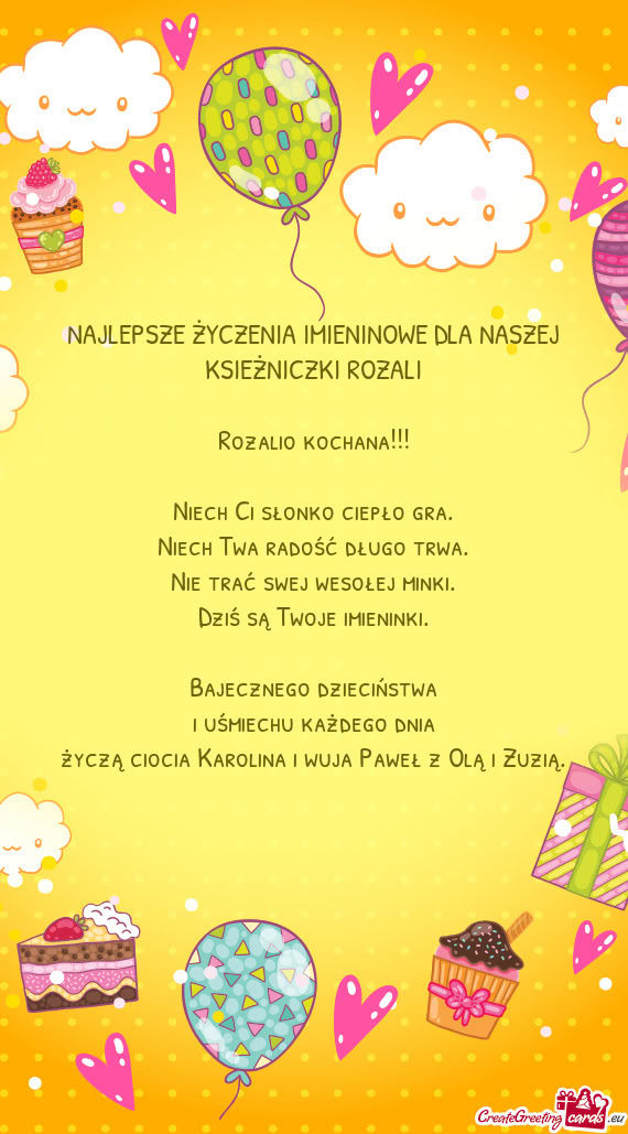 NAJLEPSZE ŻYCZENIA IMIENINOWE DLA NASZEJ KSIEŻNICZKI ROZALI