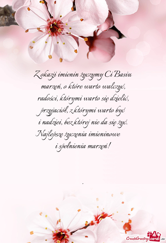 Najlepsze życzenia imieninowe  i spełnienia marzeń