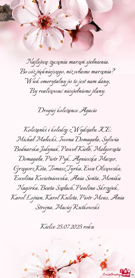 Najlepsze życzenia marzeń spełnienia