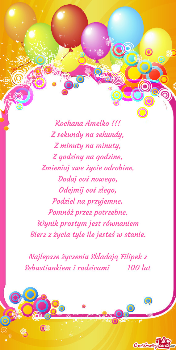 Najlepsze życzenia Składają Filipek z Sebastiankiem i rodzicami 💐🎊 100 lat 🎁💐🎊