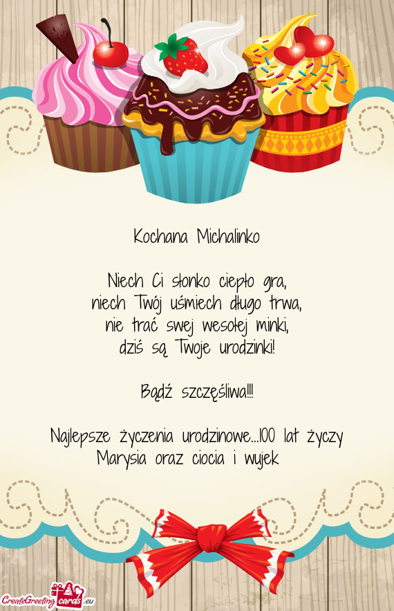 Najlepsze życzenia urodzinowe...100 lat Marysia oraz ciocia i wujek 😊